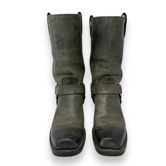 FRYE Harness 12R Leather Western Moto Boot Charcoal Black Square Toe 10 Women’s - Picture 3 of 10